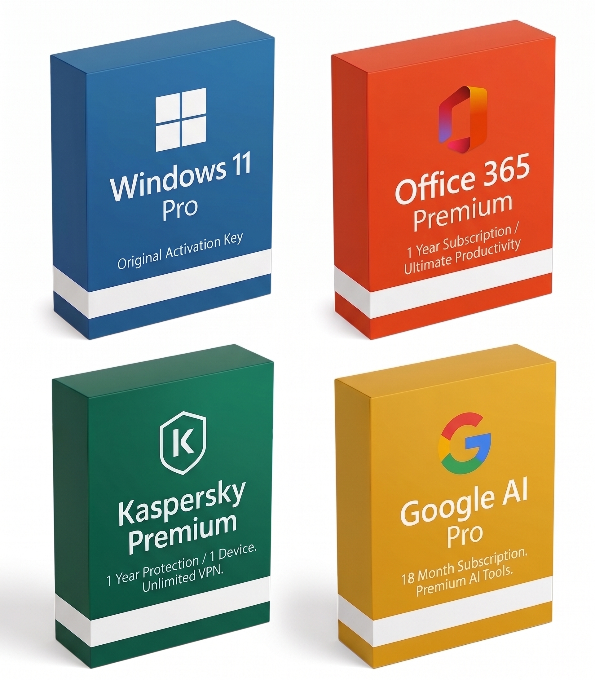 Windows 11 Pro + Office 365 (1 Year) + Kaspersky + Google AI Pro
